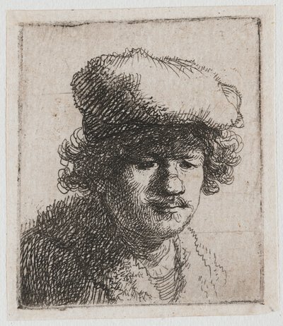 Autoportrét s baretem staženým dopředu od Rembrandt van Rijn