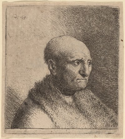 Plešatý muž v kožešinovém plášti od Rembrandt van Rijn and Studio of Rembrandt
