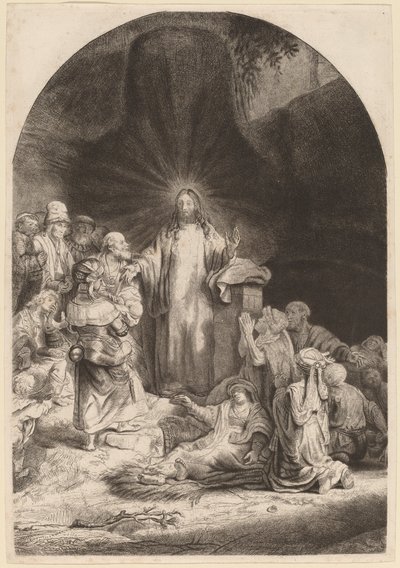 Kristus káže a uzdravuje (fragment z tisku sta guldenů) od Rembrandt van Rijn and William Baillie