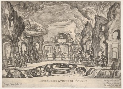 Pátá mezihra: Vulcan Intermedio quinto di Volcano, ze série Sedm meziher..., 1608. od Remigio Cantagallina