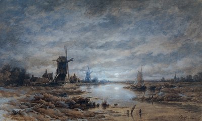 Měsíčná noc (krajina kanálu s větrnými mlýny a loděmi) od Remigius Adrianus van Haanen