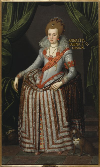 Princezna Anna Kateřina Braniborská, královna choť Dánska Norsko - Portrét princezny Anny Kateřiny Braniborské (1575-1612), dánské a norské královny, Petersen (Piettersz), Remmert (asi 1575-1649). Olej na plátně. Rozměr: 207 x 123 c od Remmert (c.1575 1649) Petersen