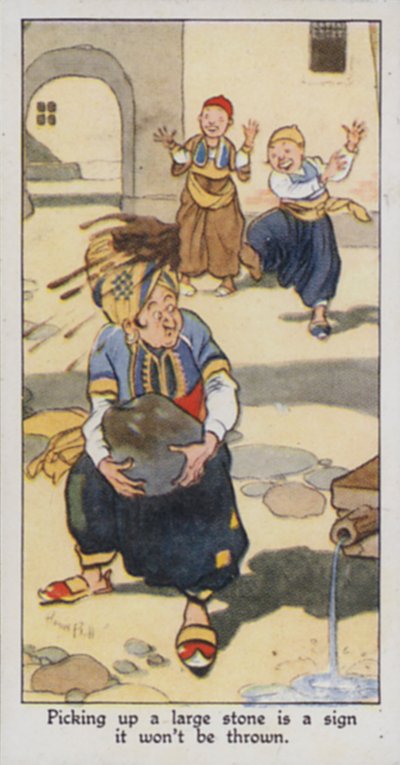 Východní přísloví: Zvednutí velkého kamene je znamením, že nebude vržen (barva litho) od René Bull