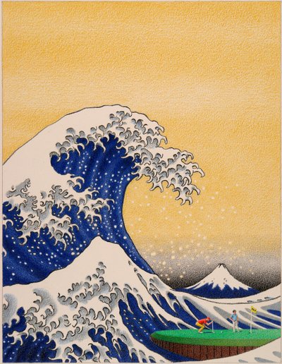 HOKUSAI-Golf, 2021, Barevná kresba tužkou na papíře od Rene Boin