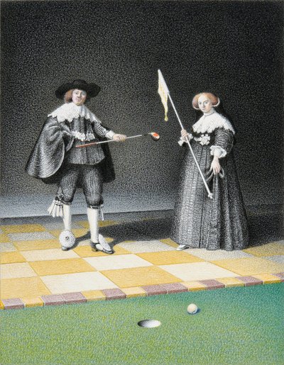 REMBRANDT-Golf, 2016, Barevná kresba tužkou na papíře od Rene Boin