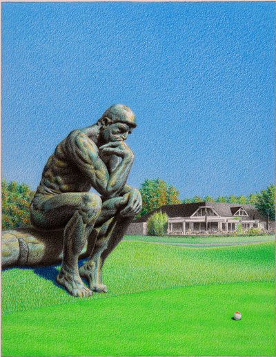 RODIN-Golf, 2022, Barevná kresba tužkou na papíře od Rene Boin
