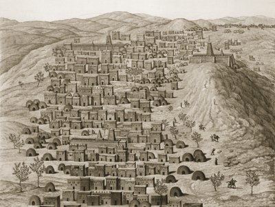 Pohled na část města Timbuktu z kopce, ilustrace z Journal dun Voyage a Tombouctou et a Jenne, 1830 od Rene Caillie