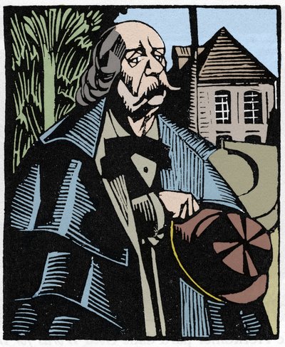 Portrét Gustava Flauberta (1821-1880). Dřevoryt Hermann-Paul (Hermann Paul) (1874-1940) pro knihu Louise Bertranda „Flaubert a Paris or Le Mort Vivant“. od Rene George Hermann Paul