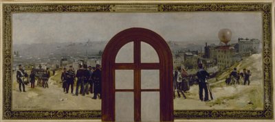 Skica kanceláře prefekta na pařížské radnici: Odlet balónu "Armand Barbès", instrukce Národní gardy od Rene Joseph Gilbert