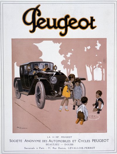 Reklama na Peugeot „“ The 14 HP Peugeot““ v „“ Comoedia illustrious“““ z 20. prosince od Rene Vincent