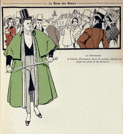 Zastoupení George Bryana Brummela, známého jako Beau Brummel (1778 - 1840), krále Dandyů: ten je v exilu v Calais. Ilustrace René Vincent (1879-1936). 19. století od Rene Vincent