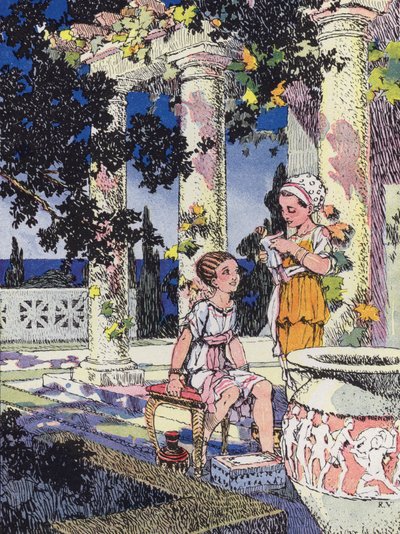 Malá římská dívka za časů Julese Cesara (barevné lito) od Rene Vincent