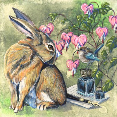 Roztomilý králík a ptáček od Renee Machan Cottagecore Artist