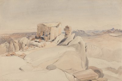 Summit of Mount Sinai nebo Jebel Musa, 1840 (wc, grafit a barva těla na béžovém tkaném papíře) od Rev. Edward Thomas Daniell