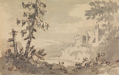 Borovice a hrad v krajině od Rev. William Gilpin