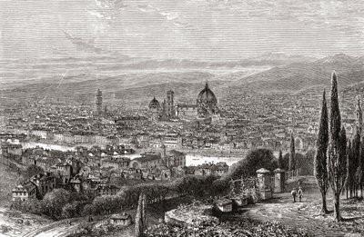 Pohled na Florencii v Toskánsku (Itálie) z terasy kostela San Miniato na konci 19. století. Z knihy Italian Pictures by Rev. Samuel Manning, vydané kolem roku 1890. od Reverend Samuel Manning