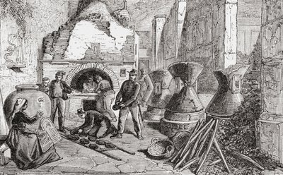 Pekařská pec, mlýny na chléb a mouku objevené při vykopávkách v Pompejích v italské Neapoli na konci 19. století. Z knihy Italian Pictures od Rev. Samuela Manninga, vydané kolem roku 1890. od Reverend Samuel Manning