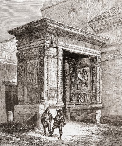Arcus Argentariorum v západní stěně kostela San Giorgio al Velabro, Řím, Itálie, konec 19. století. Z knihy Italian Pictures by Rev. Samuel Manning, vydané kolem roku 1890. od Reverend Samuel Manning