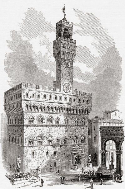 Palazzo Vecchio, Florencie, Toskánsko, Itálie, konec 19. století. Z knihy Italian Pictures by Rev. Samuel Manning, vydané kolem roku 1890. od Reverend Samuel Manning