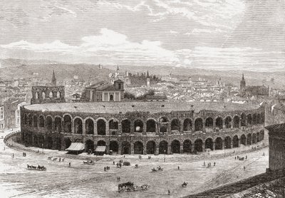 Veronská aréna, Piazza Bra, Verona, Itálie, konec 19. století. Z knihy Italian Pictures by Rev. Samuel Manning, vydané kolem roku 1890. od Reverend Samuel Manning