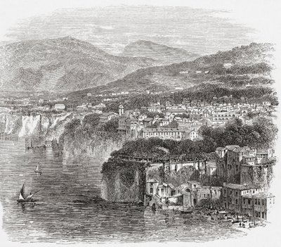 Pohled na Sorrento, Kampánie, jižní Itálie, na konci 19. století. Z knihy Italian Pictures by Rev. Samuel Manning, vydané kolem roku 1890. od Reverend Samuel Manning