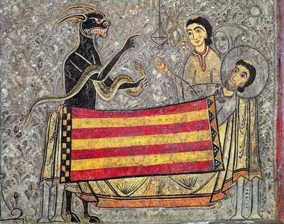 Smrt svatého Martina z Tours, detail z oltářního průčelí z kostela svatého Martina v Chia, 1150-1200 (tempera na panelu) (detail 498163) od Ribagorça Workshop Johannes Pintor