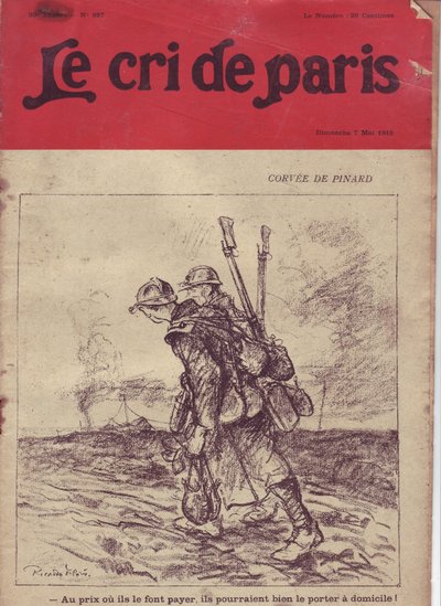 Ilustrace Ricarda Florese (1878-1918) pro obálku Le Cri de Paris, 7. 5. 2016 - Corvee de pinard „“ Za cenu nebo za to, že si ji účtují, by ji klidně mohli nosit doma! „“ - válka 14 -18, víno, život vojáka, jídelní polévka, dodávka - vojáci od Ricardo Flores