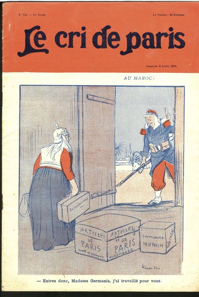 Ilustrace Ricarda Florese (1878-1918) pro obálku Le Cri de Paris, 09/07/11 - "" Vstupte tak drahá madam, pracoval jsem pro vás." - Německo Prusko, Maroko, Maghreb - Germania od Ricardo Flores
