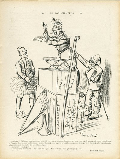 Ilustrace Ricarda Florese (1878-1918) v Le Lire, 20/09/13 - Lhář - Německo Prusko, Turecko, válka 14-18 Prvních myší - Vilém II. od Ricardo Flores