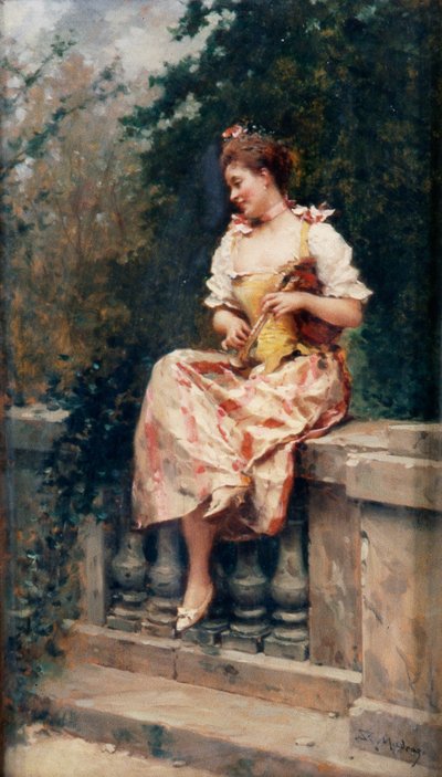 Dívka s flétnou, asi 1895 (olej na desce) od Ricardo de Madrazo y Garreta