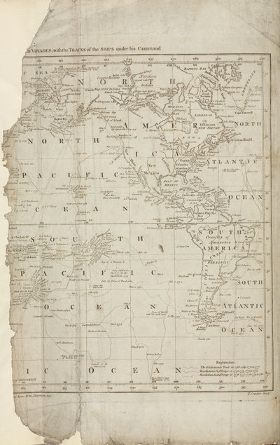 Mapa Cookových cest, c 1780 od John Pardon