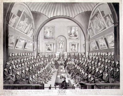 Lord Mayor, Aldermen a Common Council v Council Chamber Guildhall, Londýn, vyryto Thomasem Sutherlandem (b.c.1785) publikováno 1825 (litho) od Richard (after) Dighton