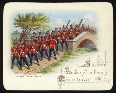 Pěchota na pochodu, vánoční blahopřání (chromolitho) od Richard (after) Simkin