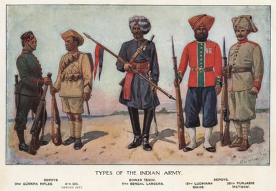 Vojáci indické armády (barva litho) od Richard (after) Simkin