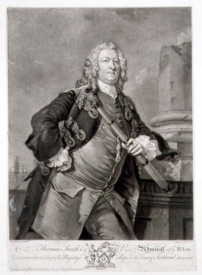 Portrét admirála Thomase Smithe († 1762) viceadmirála z Bílého, vyryl John Faber (1684-1756) 1746 (rytina) od Richard (after) Wilson