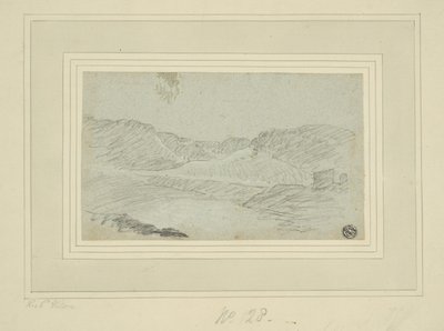 Kopcovitá krajina (uhl na modrém položeném papíře, položený na krémově položený papír (2 vrstvy)) od Richard (attr.to) Wilson