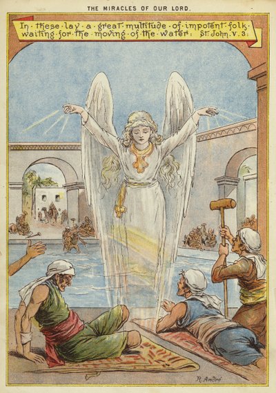 Zázraky Kristovy: nemocní čekající na pohyb vody andělem (chromolitho) od Richard Andre