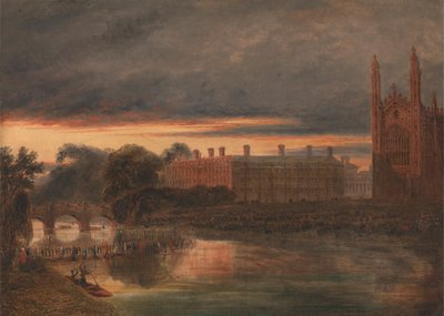 Průvod lodí na řece Cam pod Clare College, Cambridge od Richard Banks Harraden
