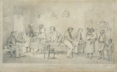 Protector of Slaves Office, Trinidad, cca 1833 (grafit na tkaném papíře) od Richard Bridgens