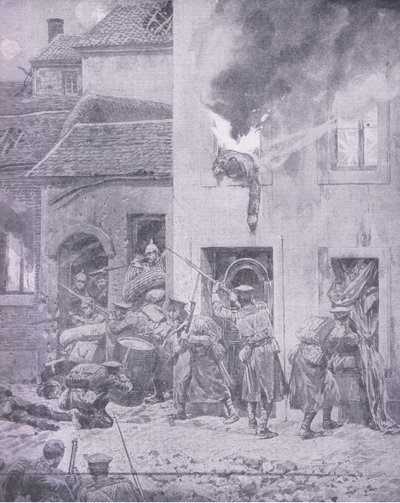 Ve spojení s nepřítelem: Boje od domu k domu u Ypres, z History of the Great War Vol 3 vydané nakladatelstvím Waverley Book Co Limited, kolem roku 1920 od Richard Caton Woodville