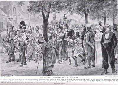 Britské síly pochodující do Kapského Města, ilustrace z „Hutchinsonova příběhu britského národa“ od Richard Caton Woodville