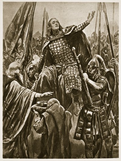 Povýšení Edwarda staršího při jeho korunovaci v Kingston-on-Thames, Whitsunday, z „The Illustrated London News“, 1902 od Richard Caton Woodville