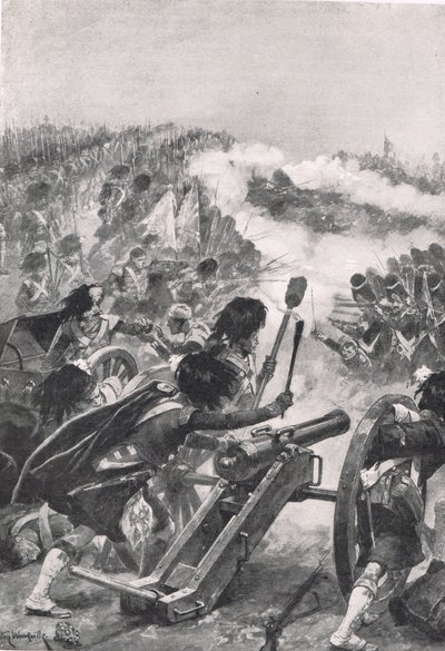 Highlanders obracejí ukořistěná francouzská děla na prapor Brenniers, ilustrace z 