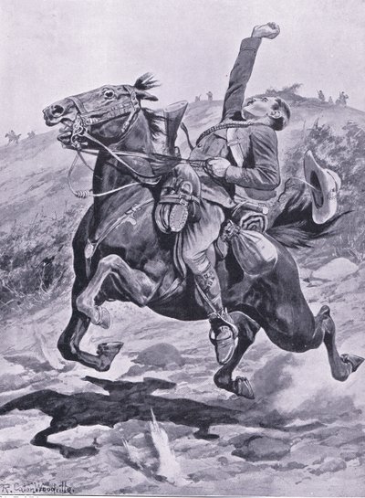 Poslední jízda Yeomans, ilustrace z Po Pretorii: Guerilla War, 1902 od Richard Caton Woodville