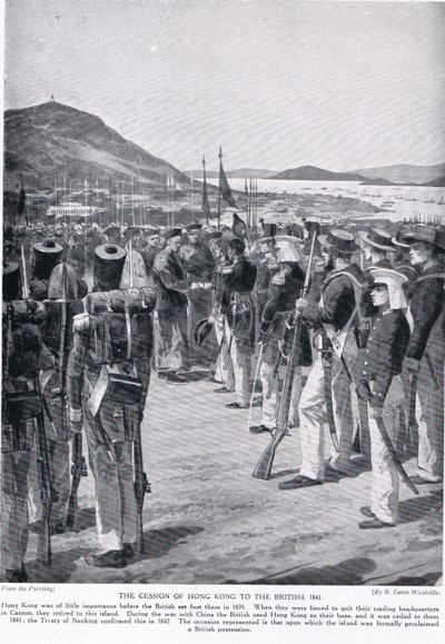 Postoupení Hongkongu Britům, 1841, ilustrace z knihy "Hutchinson