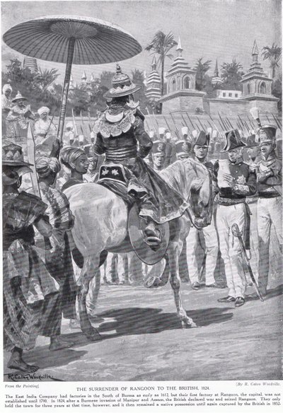 Kapitulace Rangúnu Britům, 1824, ilustrace z 