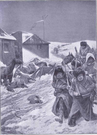 Nekonečný pochod na východ: Známý pohled na cestě, ilustrace zCassells History of the Russo-Japanese War Vol 1, cca 1900 od Richard Caton Woodville