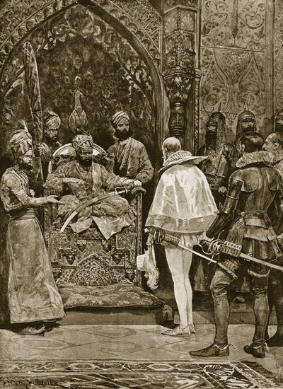 Rané anglické vyslanectví do Indie, 1599, ilustrace z knihy "Hutchinson