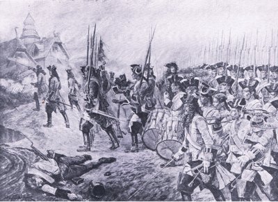 Blenheim, 13. srpna 1704: Útok na vesnici, ilustrace z britských bitev na souši a na moři, 1915 od Richard Caton Woodville junior