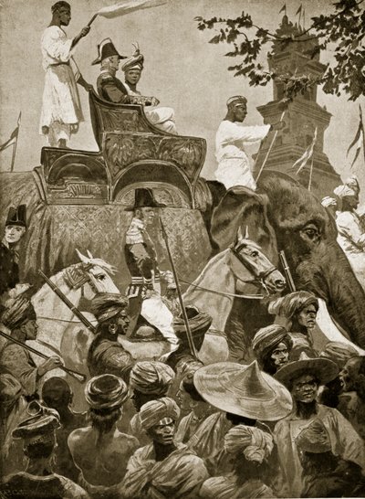 Britská vojska vstupující do Singapuru, 1824, ilustrace z knihy "Hutchinson